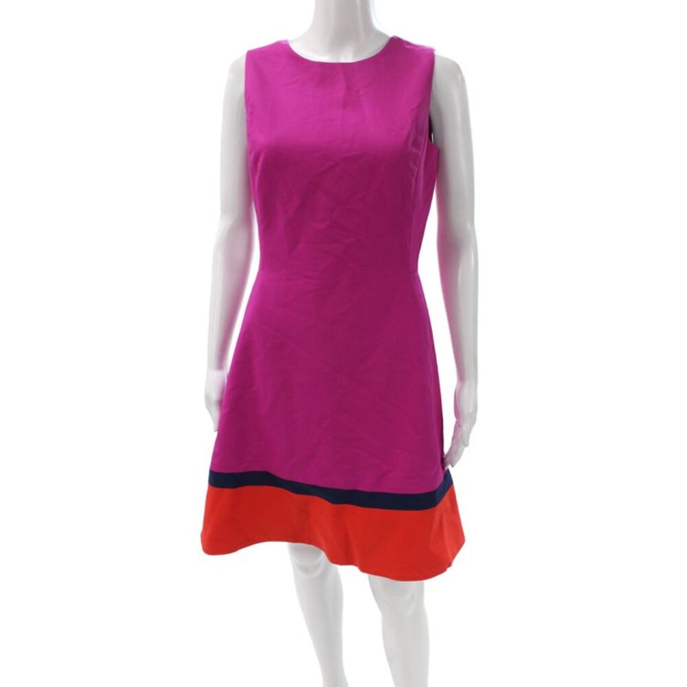 Badgley Mischka Women Shift Dress Pink Colorblock Sleeveless Short Size 4